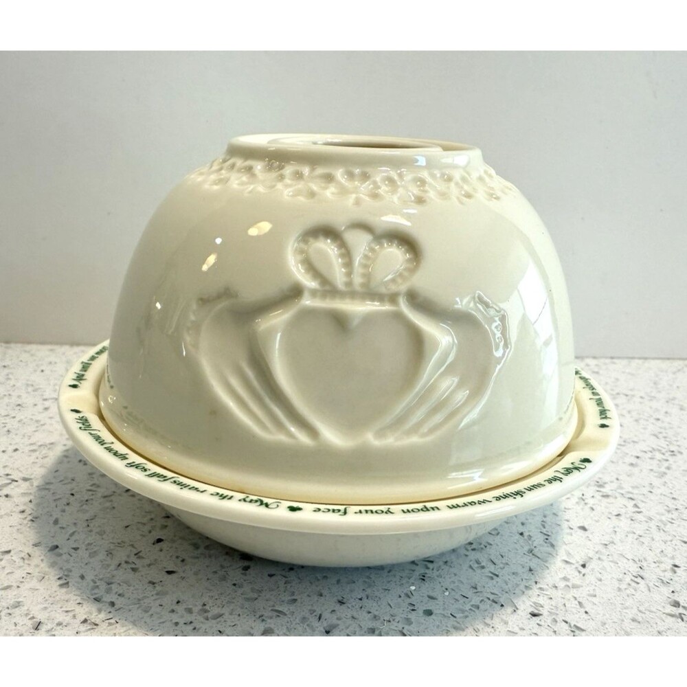 Vtg Possible Dreams Celtic Collection Fairy Lamp Round Claddaugh Bowl Shamrock